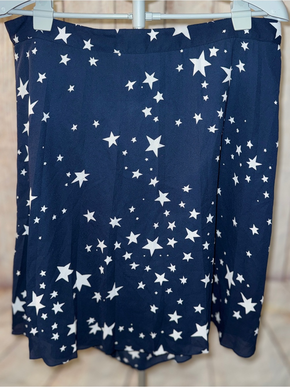 J. Crew Navy Blue pleated skirt with White Stars- knee length, patriotic USA 18